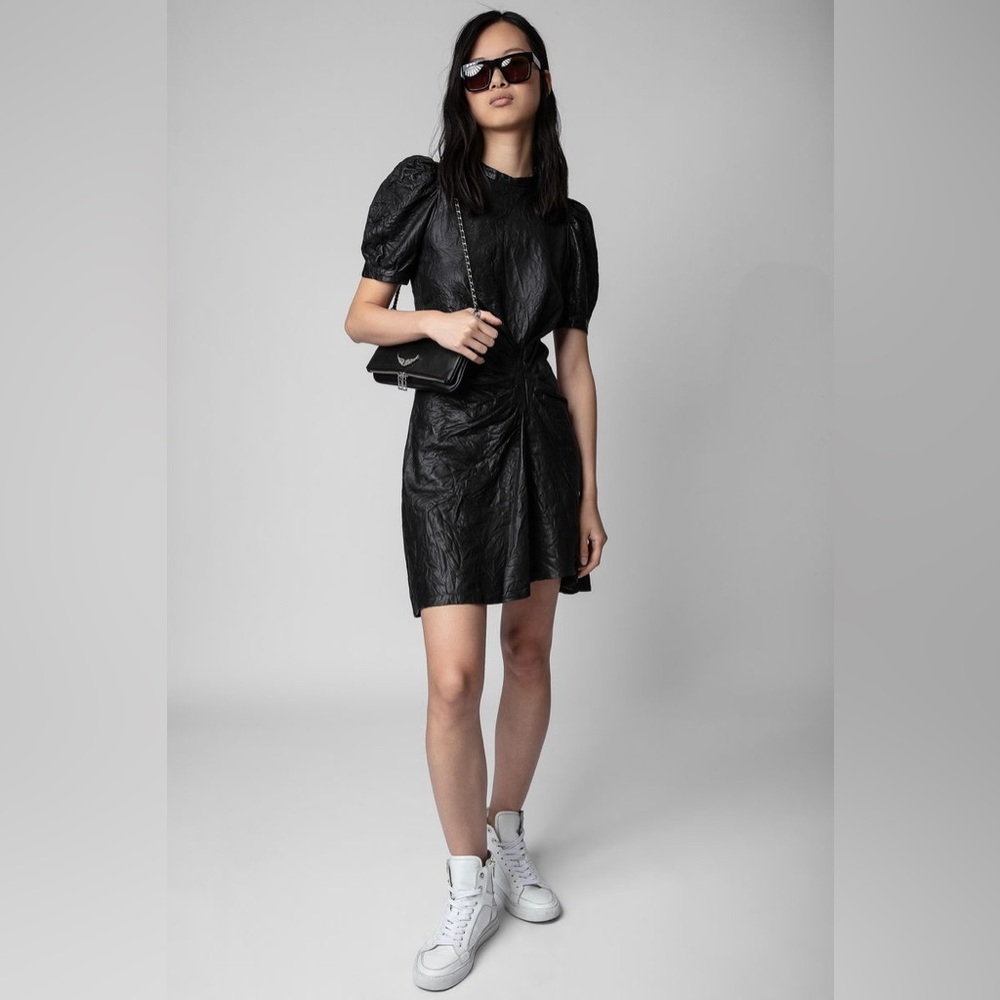 Zadig & Voltaire Rixe Lambskin Leather Mini Dress M NWT Flaw - Picture 2 of 12